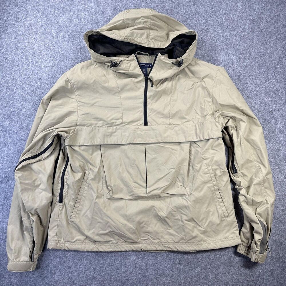 ExOfficio Jacket Mens Large Beige Hooded Pullover 1/4 Zip Anorak Outdoor Hiking